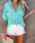 Crinkle Gauze Patch Pocket Oversized Shirt - MintGreen