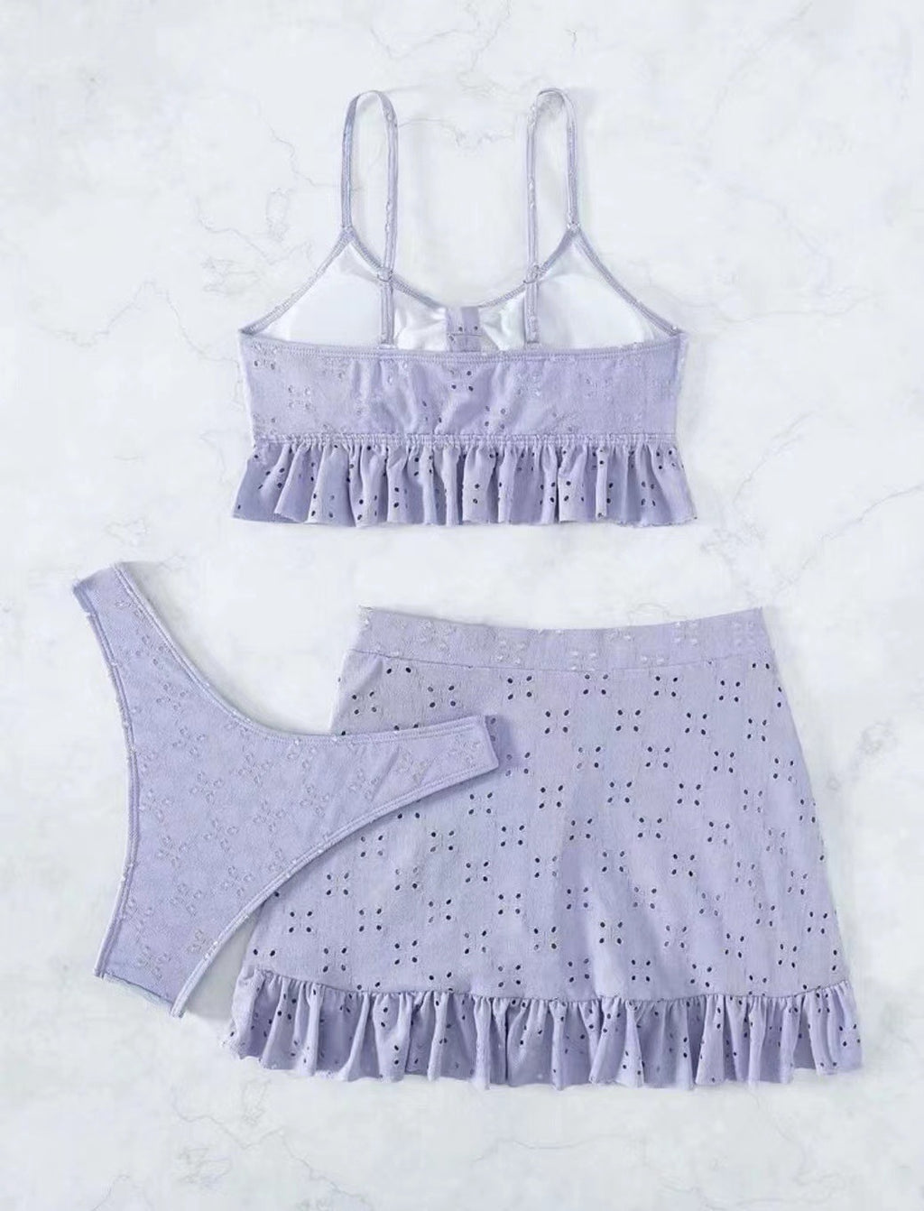 Eyelet Tie Front Bikini and Ruffle Skirt - Purple - 4