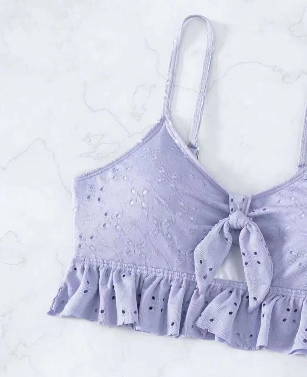 Eyelet Tie Front Bikini and Ruffle Skirt - Purple - 5