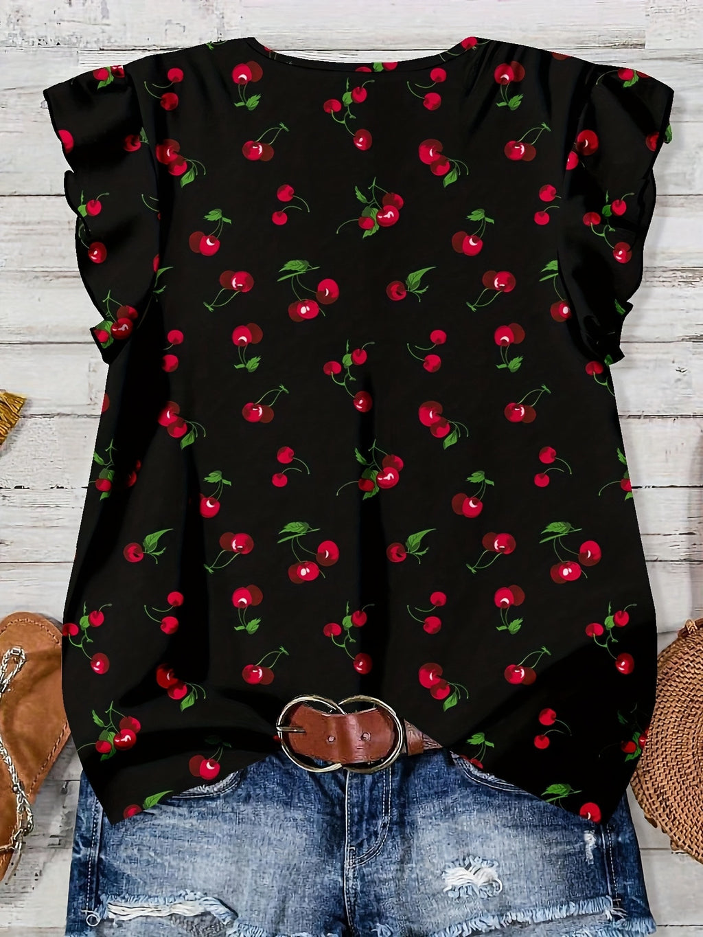 Ruffle Cap Sleeve Button Front Blouse - Black4 - 1