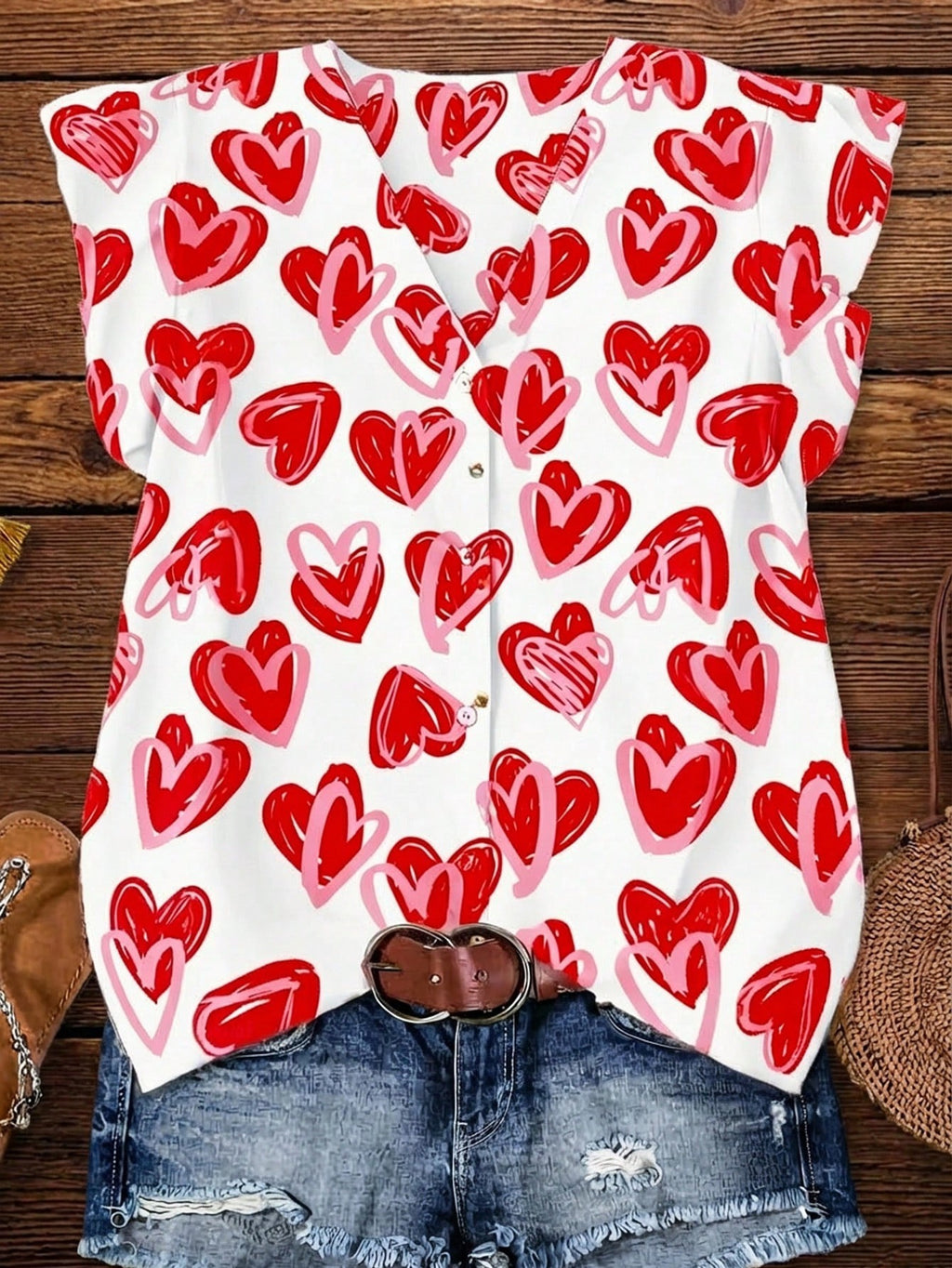 Ruffle Cap Sleeve Button Front Blouse - Love2