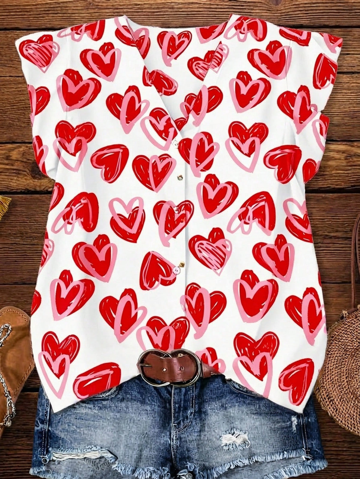 Ruffle Cap Sleeve Button Front Blouse - Love2