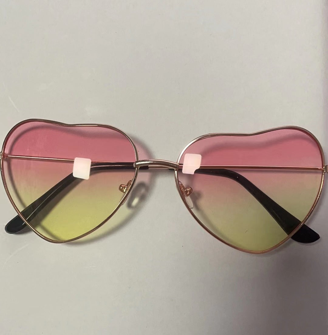 Heart Shaped Gradient Metal Sunglasses - C7