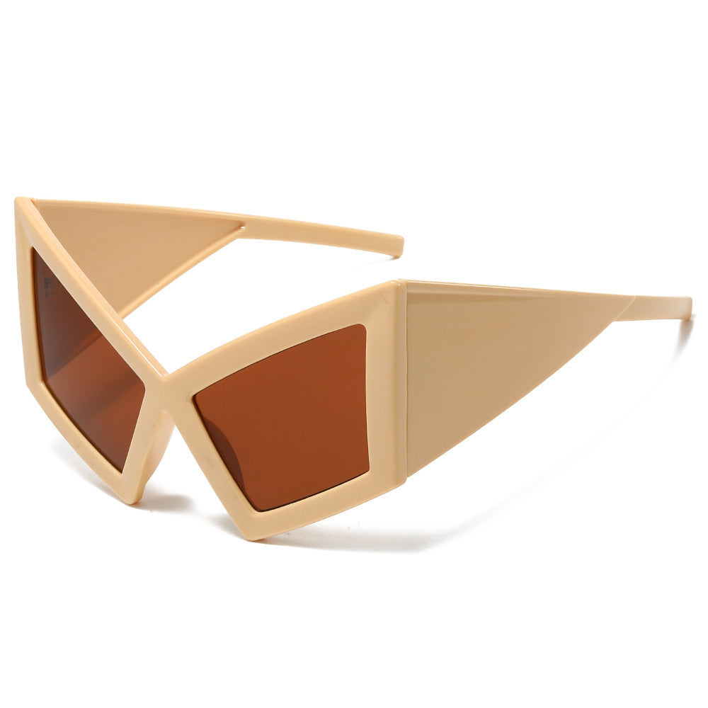 Angular Cat Eye Sunglasses With Chunky Frames - Beige