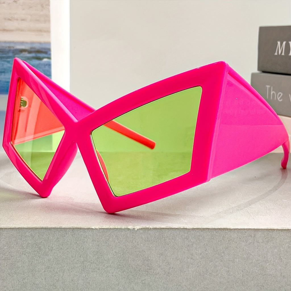 Angular Cat Eye Sunglasses With Chunky Frames - RoseRed - 2