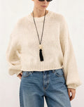 Chunky Balloon Sleeve Cropped Knit Sweater - Apricot