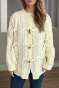 Cable Knit Toggle Button Cardigan - Beige