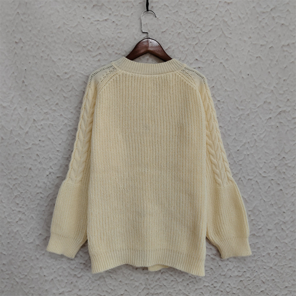 Cable Knit Toggle Button Cardigan - Beige - 10