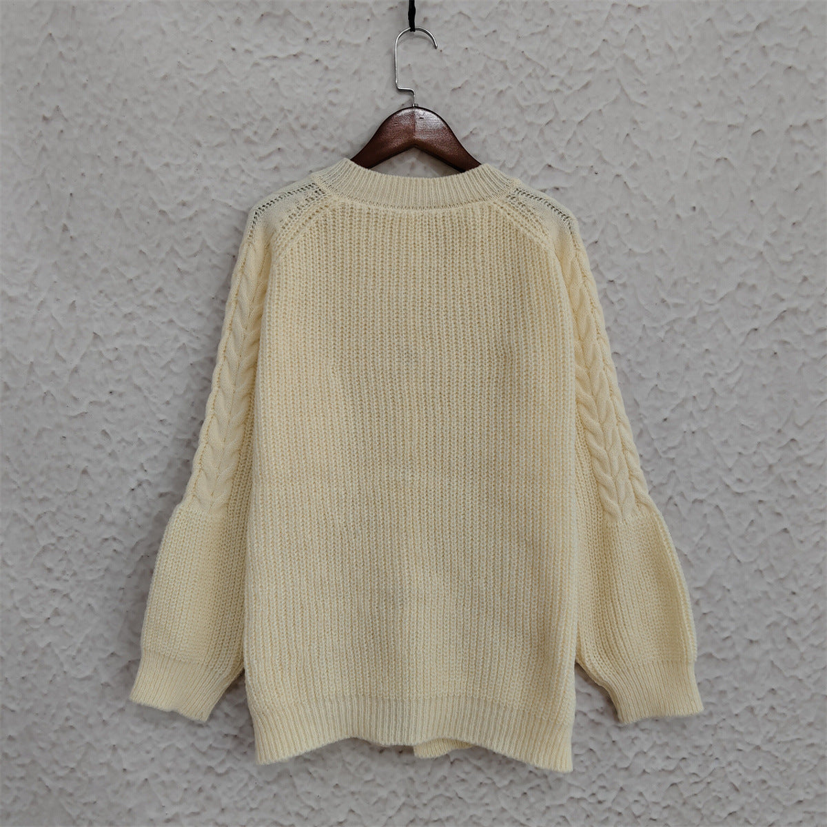 Cable Knit Toggle Button Cardigan - Beige - 10
