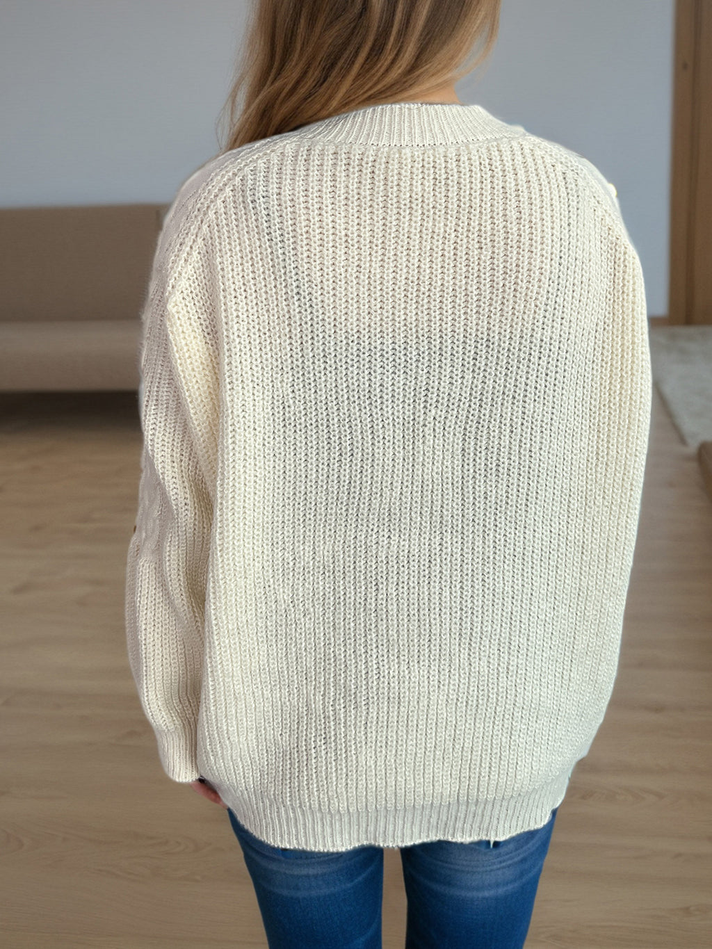 Cable Knit Toggle Button Cardigan - Beige - 4