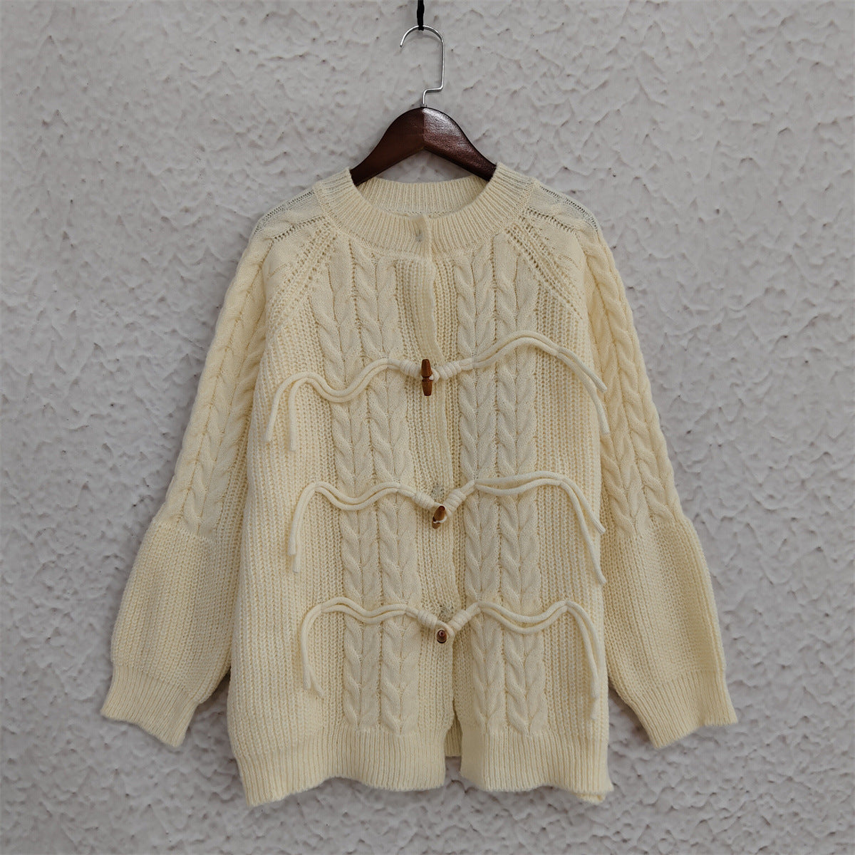 Cable Knit Toggle Button Cardigan - Beige - 6