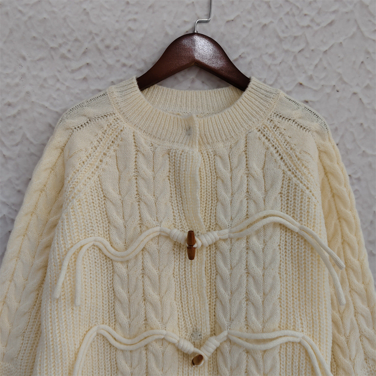 Cable Knit Toggle Button Cardigan - Beige - 7