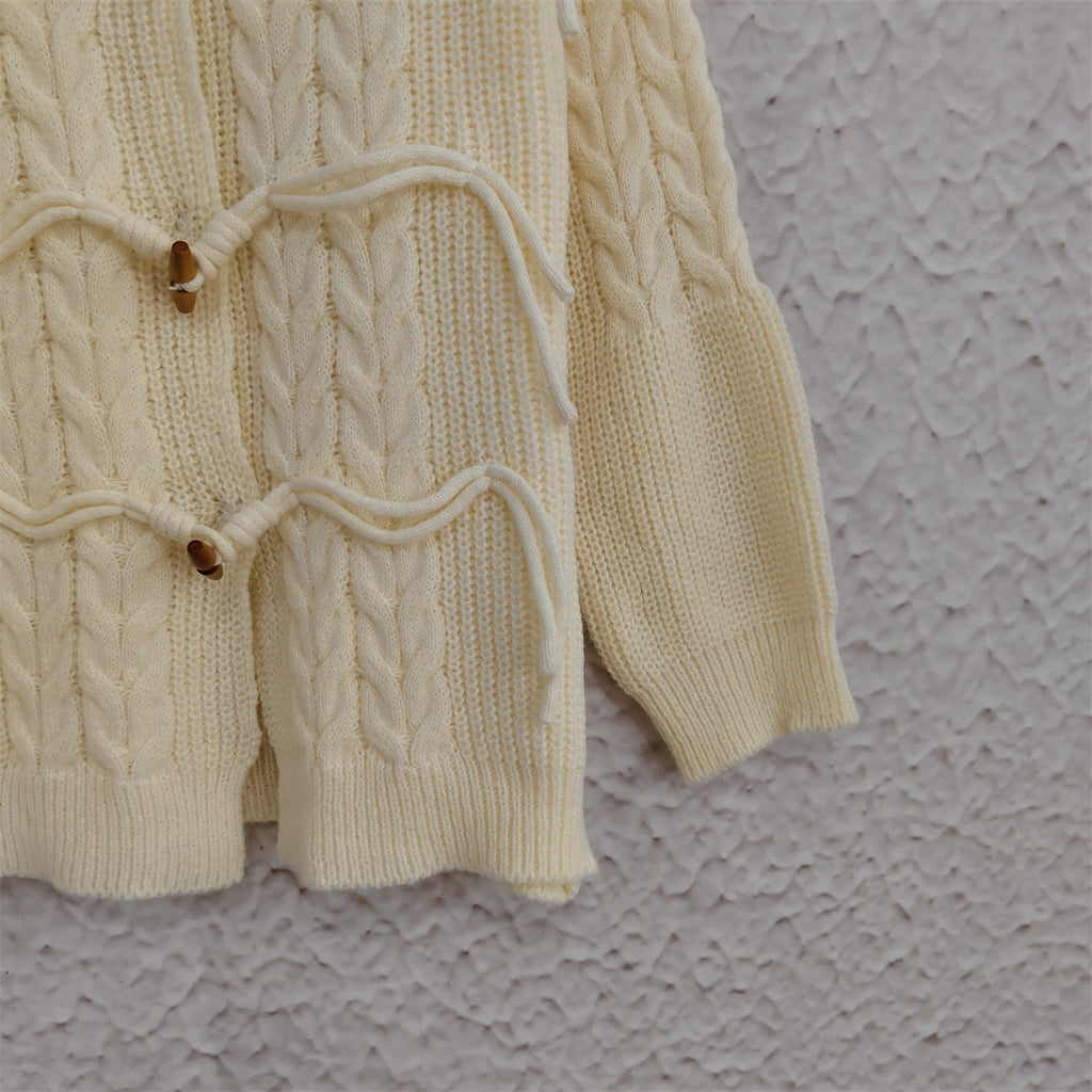 Cable Knit Toggle Button Cardigan - Beige - 9