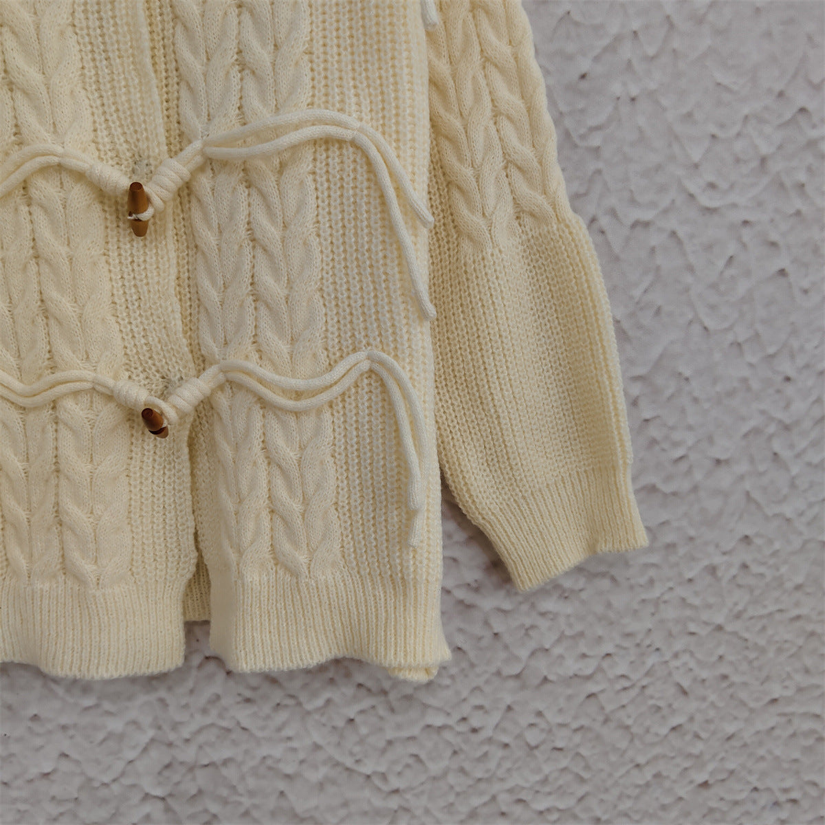 Cable Knit Toggle Button Cardigan - Beige - 9