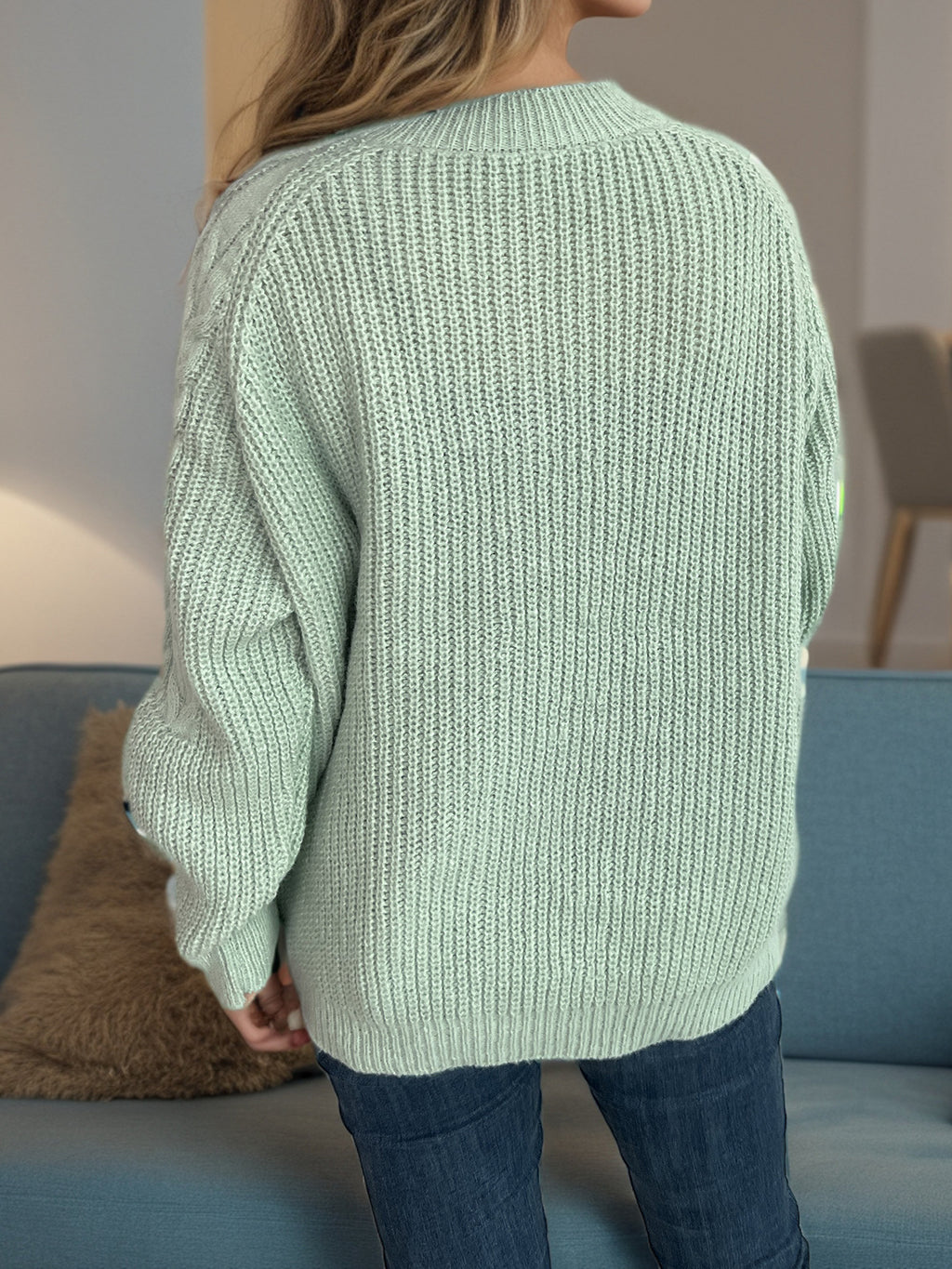 Cable Knit Toggle Button Cardigan - green - 4