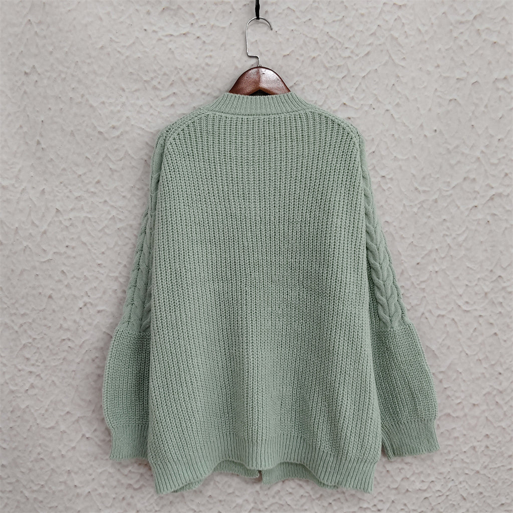 Cable Knit Toggle Button Cardigan - green - 6