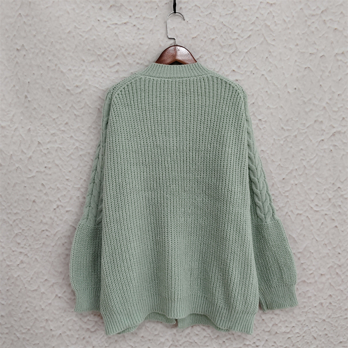 Cable Knit Toggle Button Cardigan - green - 6