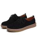 Suede Lace-Up Oxford Flats with Stitched Sole - Black