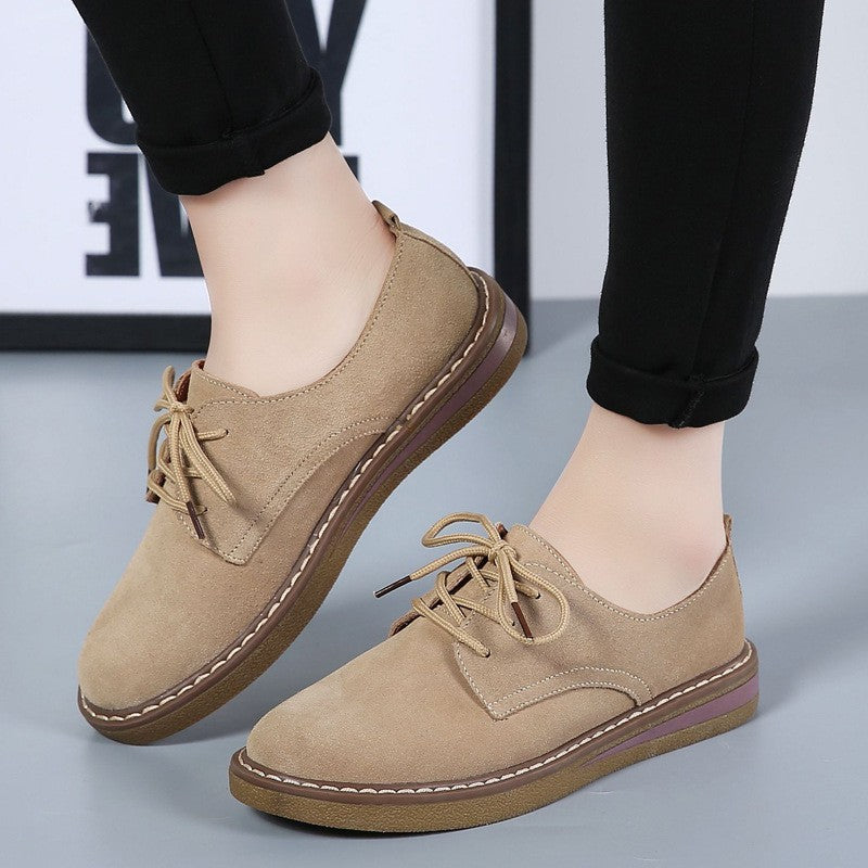Suede Lace-Up Oxford Flats with Stitched Sole