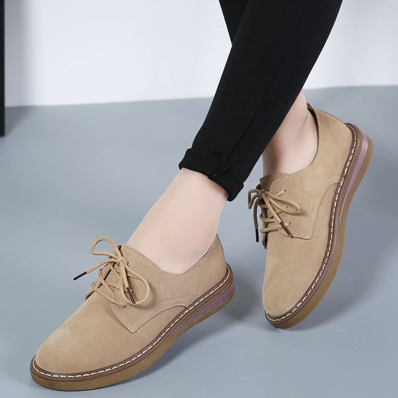 Suede Lace-Up Oxford Flats with Stitched Sole
