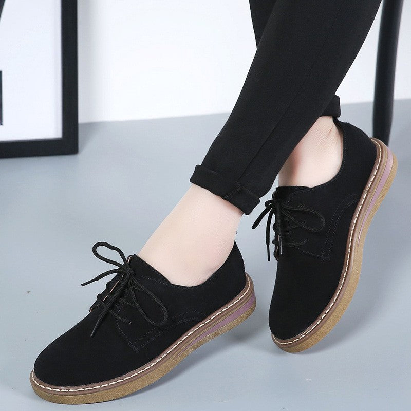Suede Lace-Up Oxford Flats with Stitched Sole
