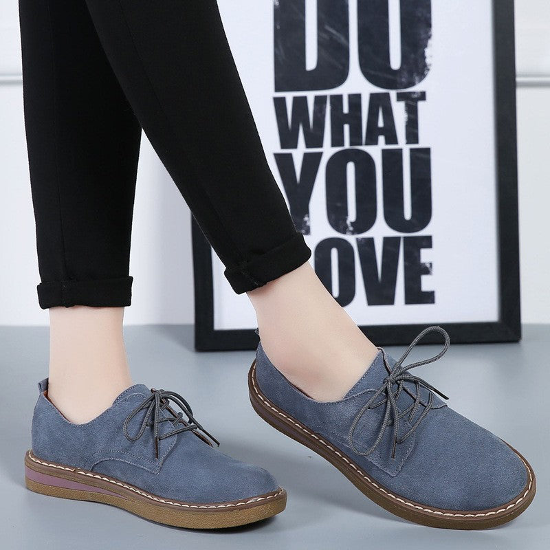 Suede Lace-Up Oxford Flats with Stitched Sole
