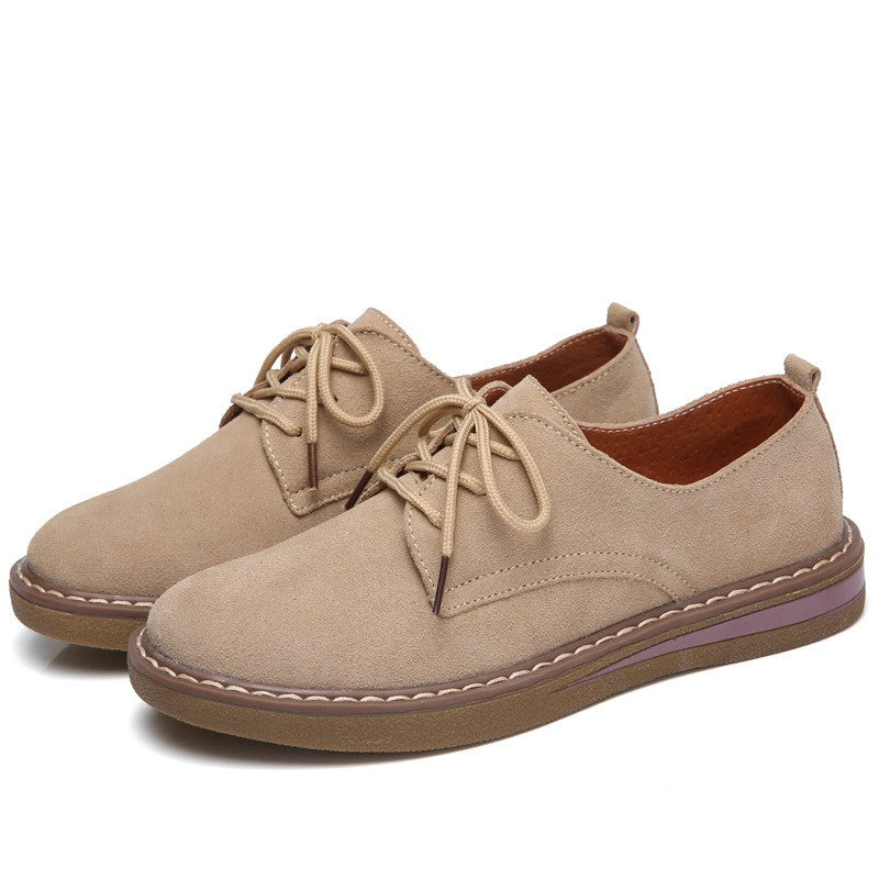 Suede Lace-Up Oxford Flats with Stitched Sole