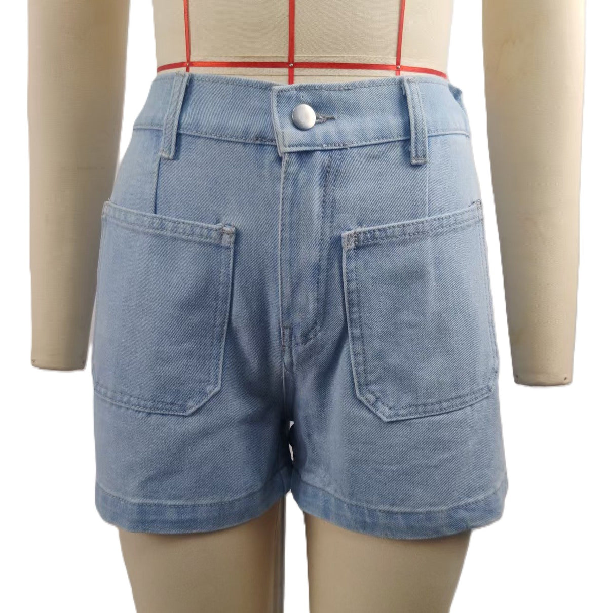Relaxed Denim Shorts With Patch Pockets - Blue