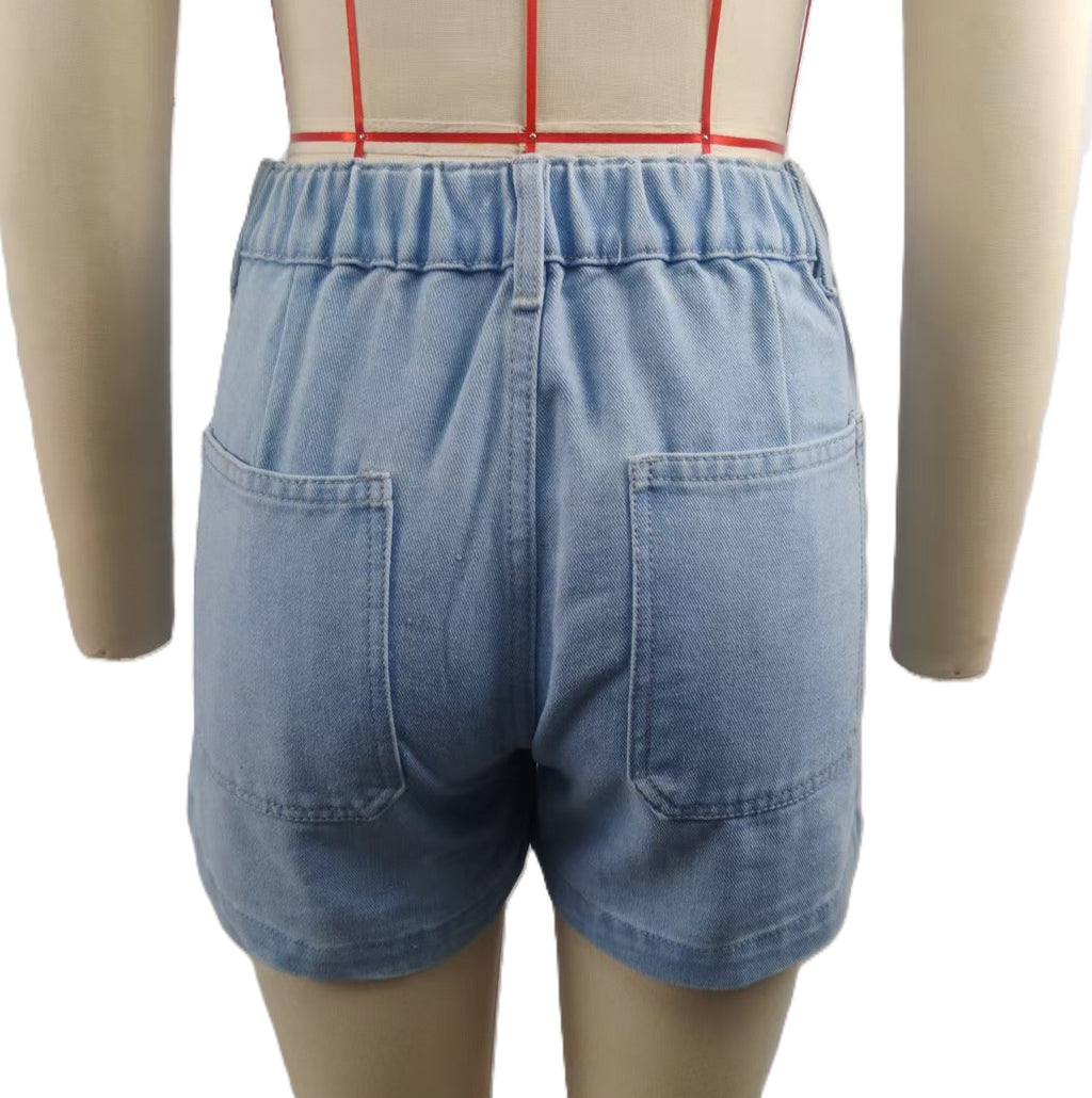 Relaxed Denim Shorts With Patch Pockets - Blue - 1