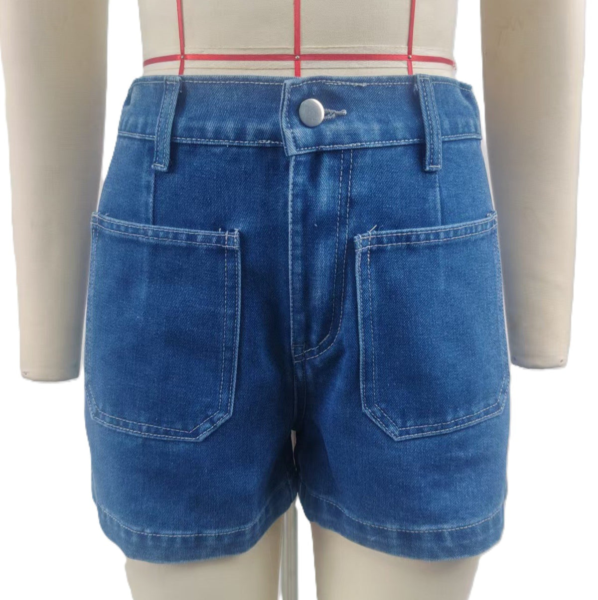 Relaxed Denim Shorts With Patch Pockets - DarkBlue - 1