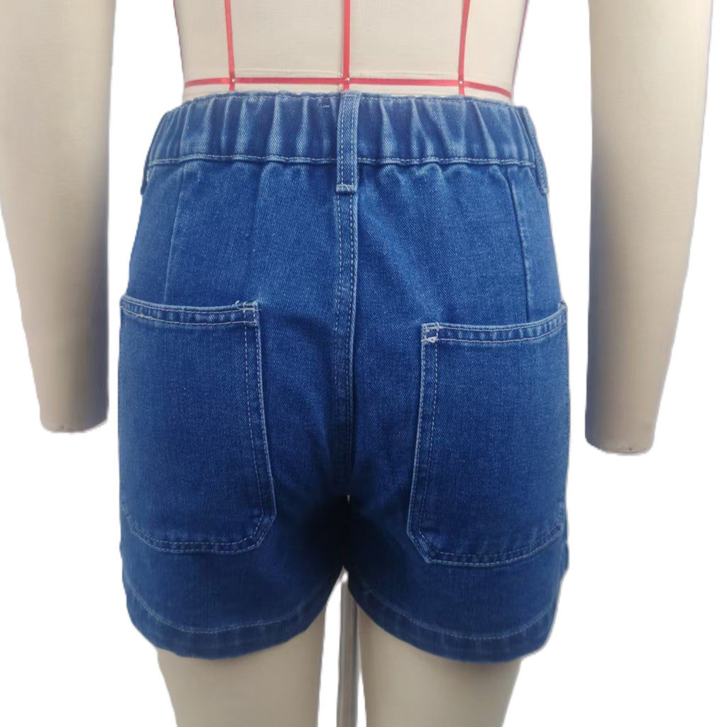 Relaxed Denim Shorts With Patch Pockets - DarkBlue - 2
