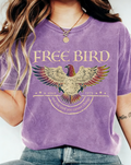 Boho Bird-Print Crewneck Relaxed Graphic Tee - Purple