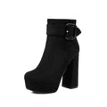 Buckle Cuff Platform Block Heel Ankle Boots - Black