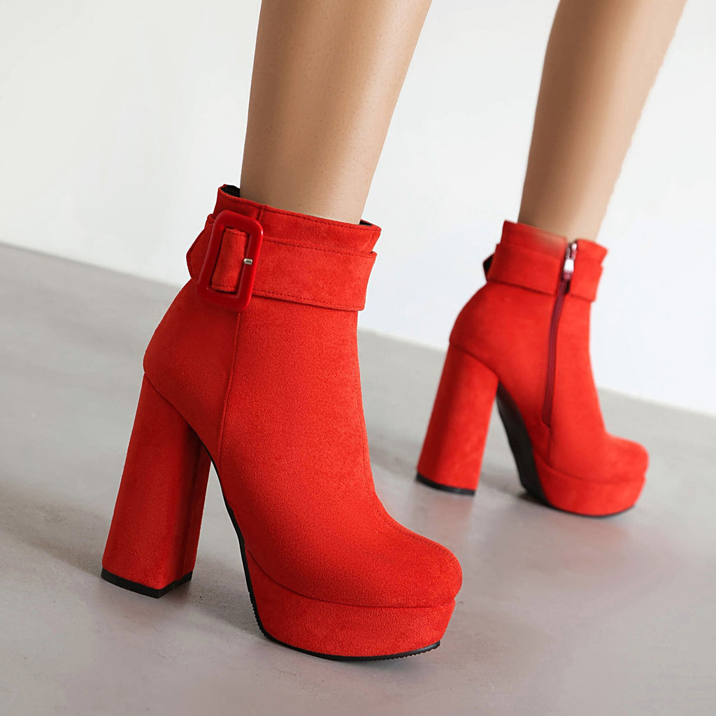 Buckle Cuff Platform Block Heel Ankle Boots