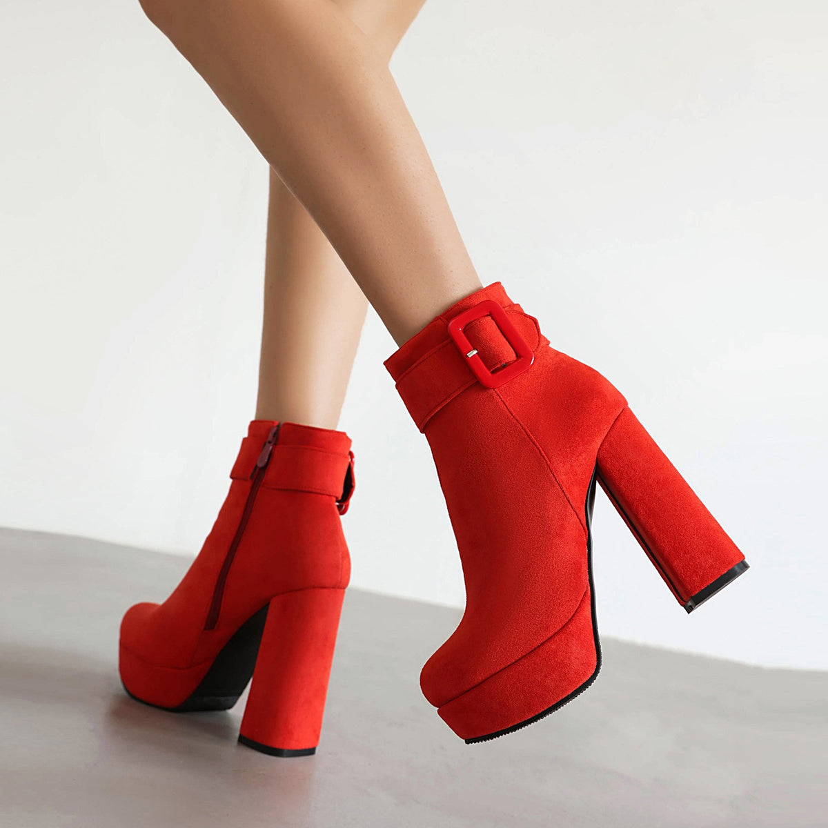 Buckle Cuff Platform Block Heel Ankle Boots