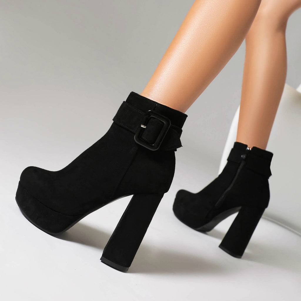 Buckle Cuff Platform Block Heel Ankle Boots