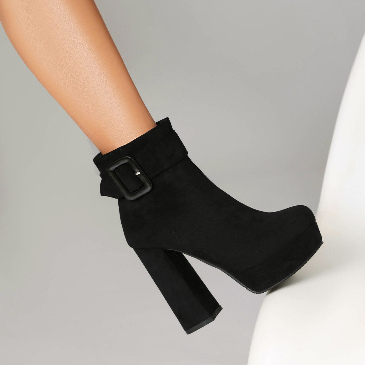 Buckle Cuff Platform Block Heel Ankle Boots
