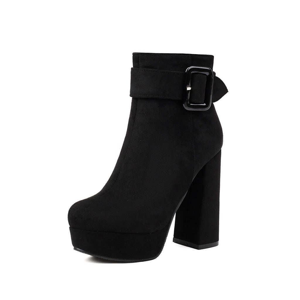 Buckle Cuff Platform Block Heel Ankle Boots