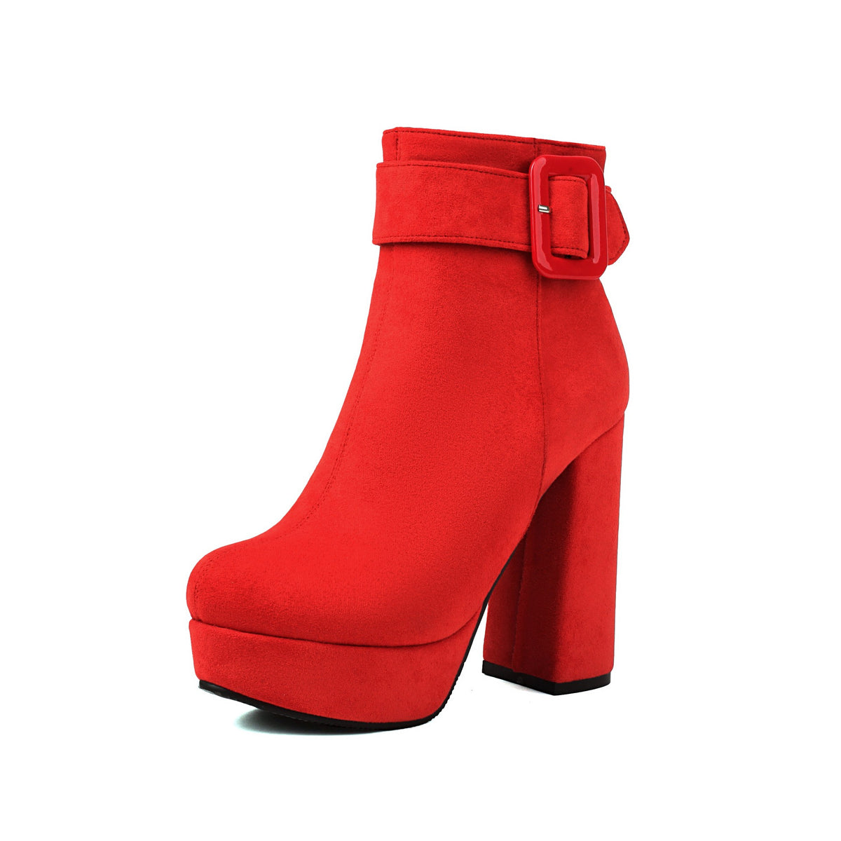 Buckle Cuff Platform Block Heel Ankle Boots