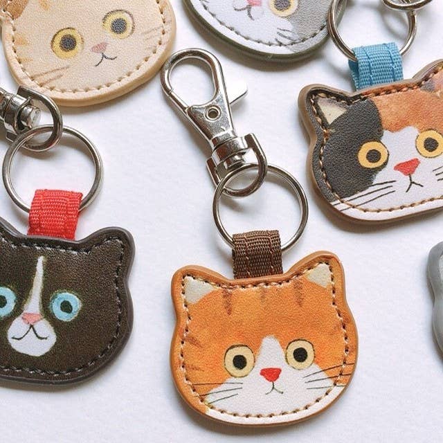 Stitched Cat Face Keychain Bag Charm