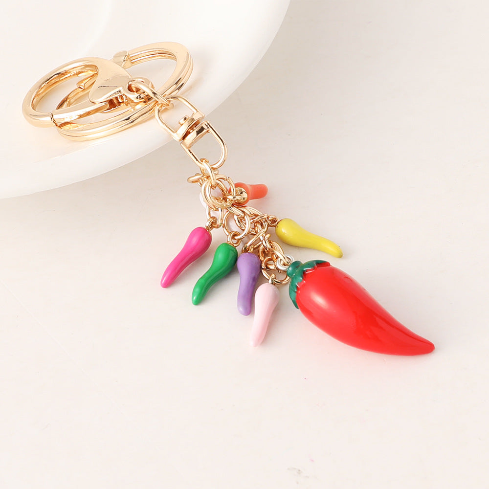 Chili Pepper Cluster Charm Keychain - Colorful