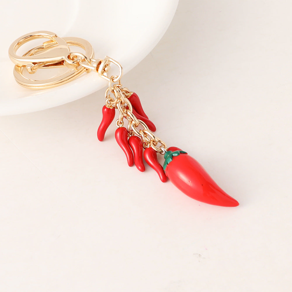 Chili Pepper Cluster Charm Keychain - Red
