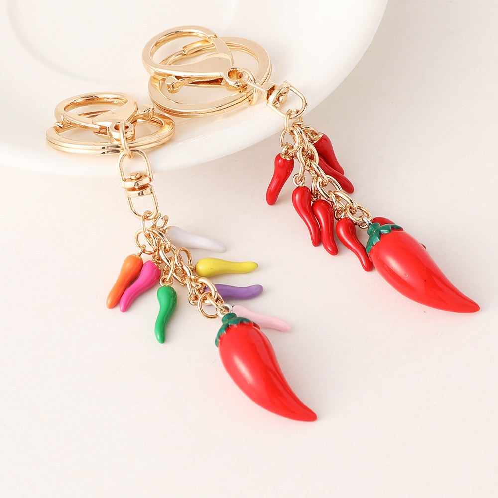Chili Pepper Cluster Charm Keychain