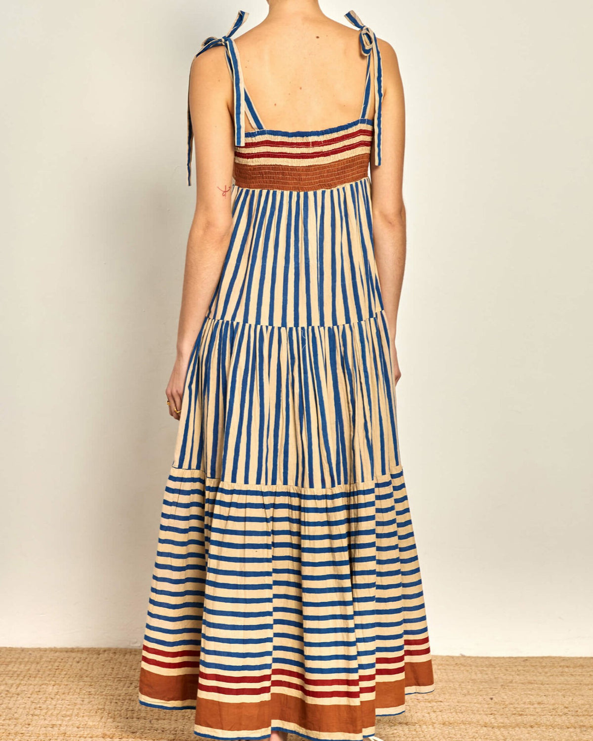 Printed Tie Strap Tiered Maxi Sundress - Blue - 1