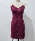 Chevron Sequin Ruched Bodycon Mini Dress - Wine_red