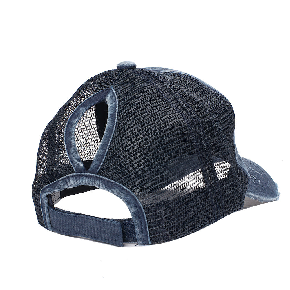 Distressed Flag Patch Mesh Trucker Cap - navyblue - 1