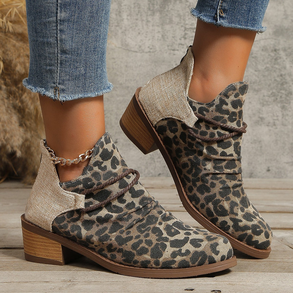 Ruched Cord Wrap Block Heel Ankle Booties