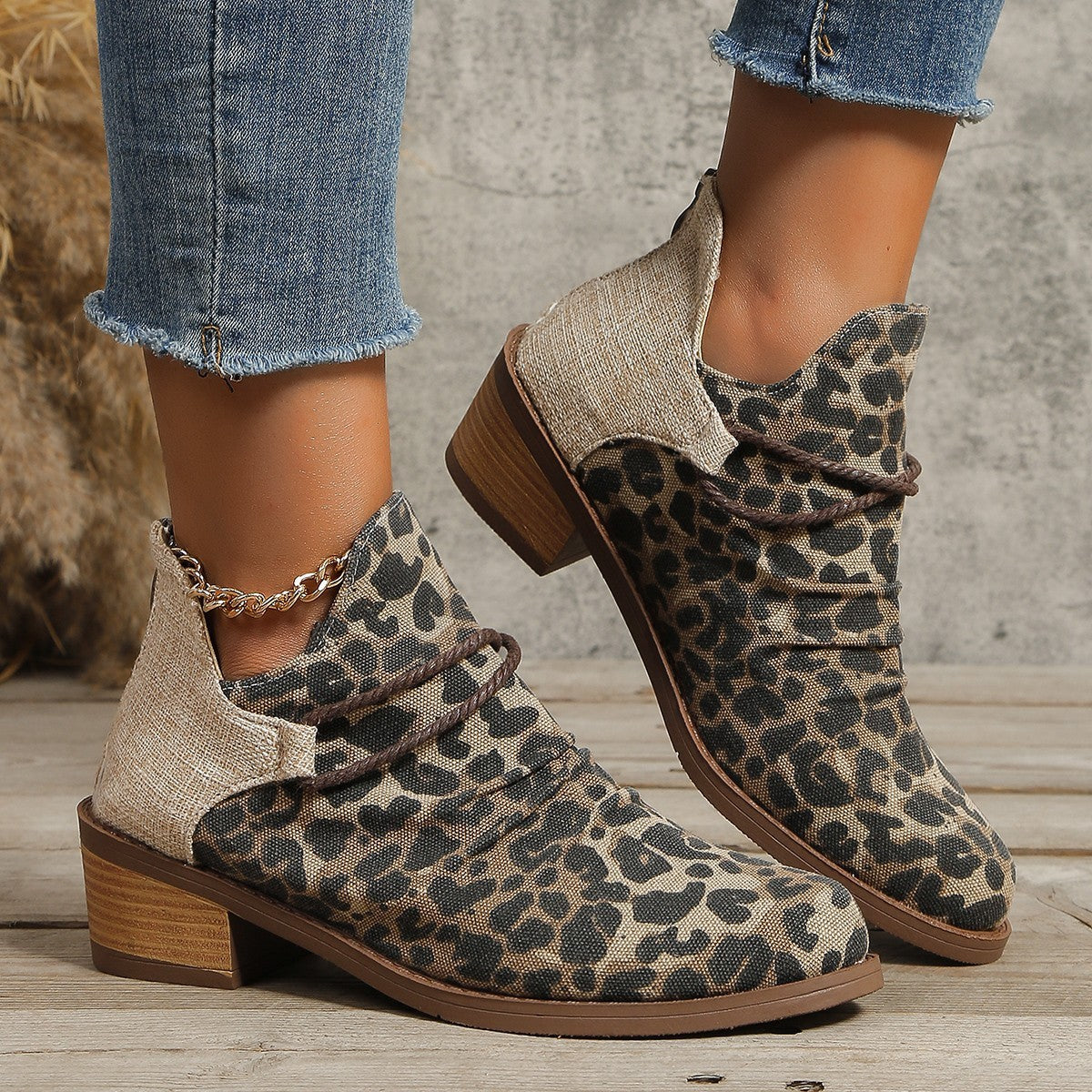 Ruched Cord Wrap Block Heel Ankle Booties