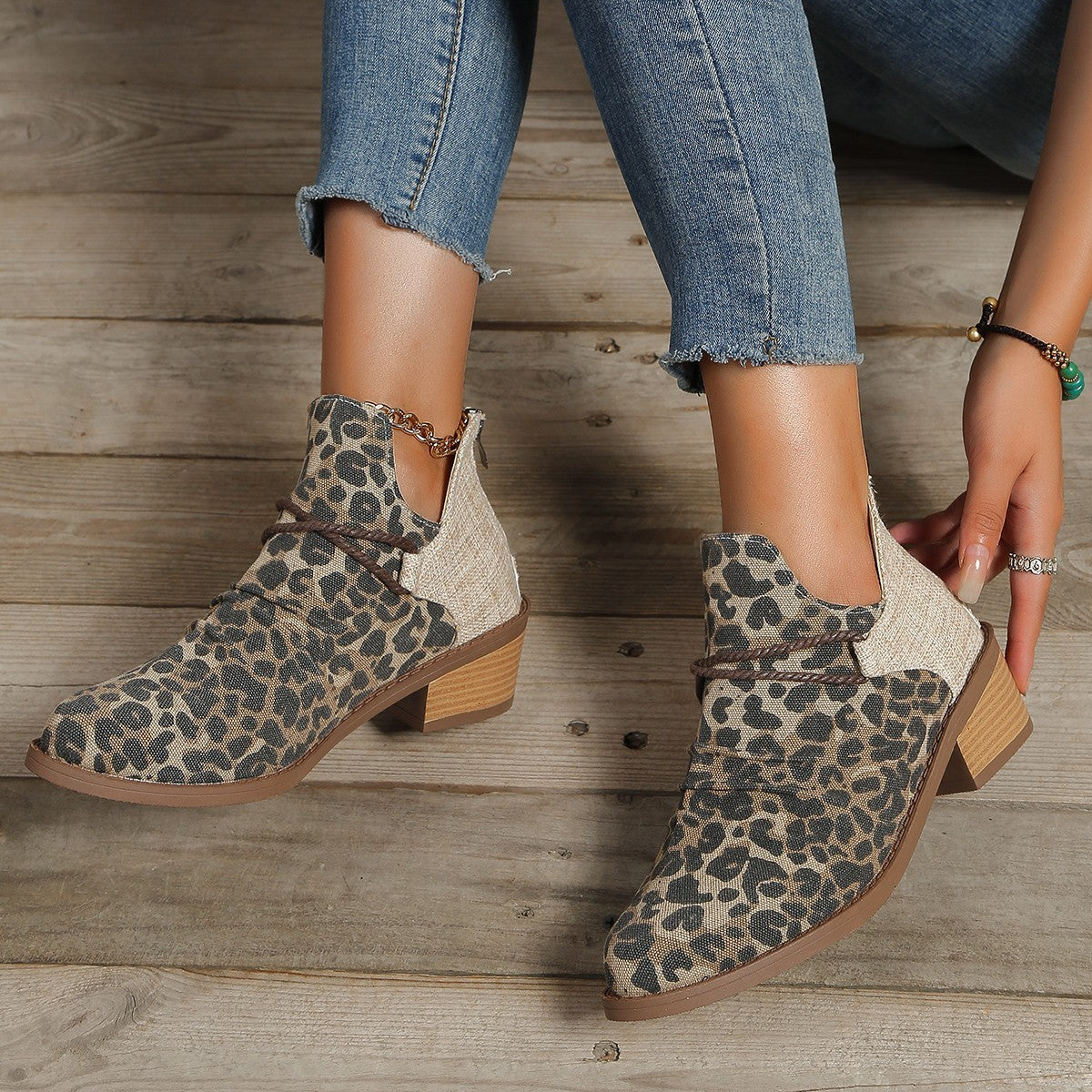 Ruched Cord Wrap Block Heel Ankle Booties