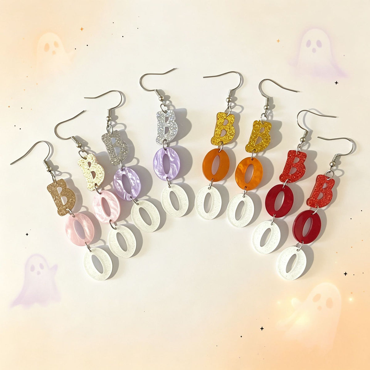 Glitter Boo Charm Dangle Earrings - Apricot